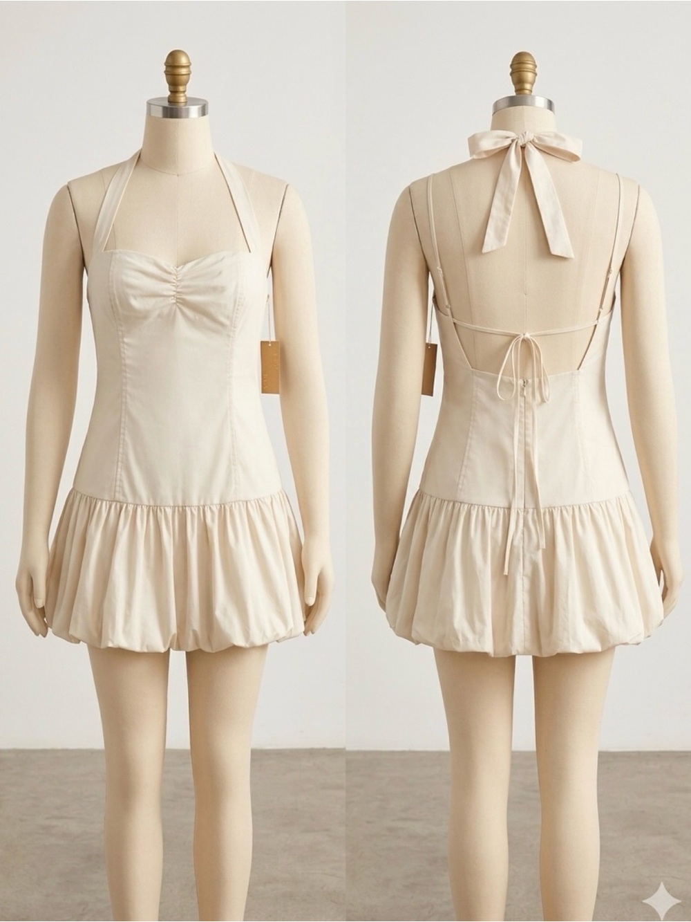 Halter Tie Mini Dress in Cream